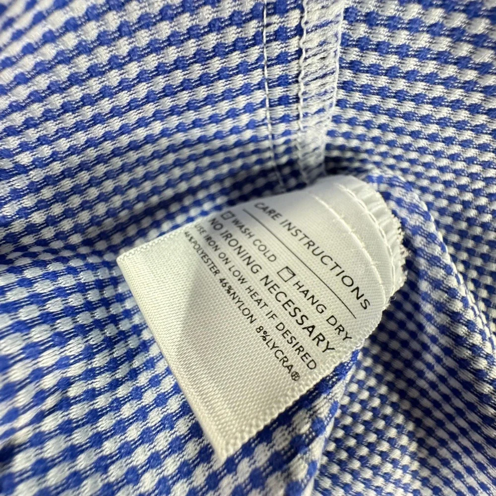 Mizzen+Main Spinnaker Collection Blue Gingham Shirt Mens Medium Trim Fit Stretch